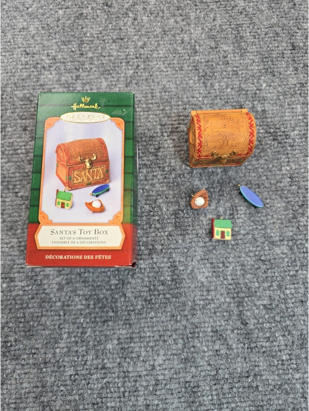 2001 Hallmark "Santa's Toy Box" Keepsake Ornament w/3 Miniature Toy Ornaments